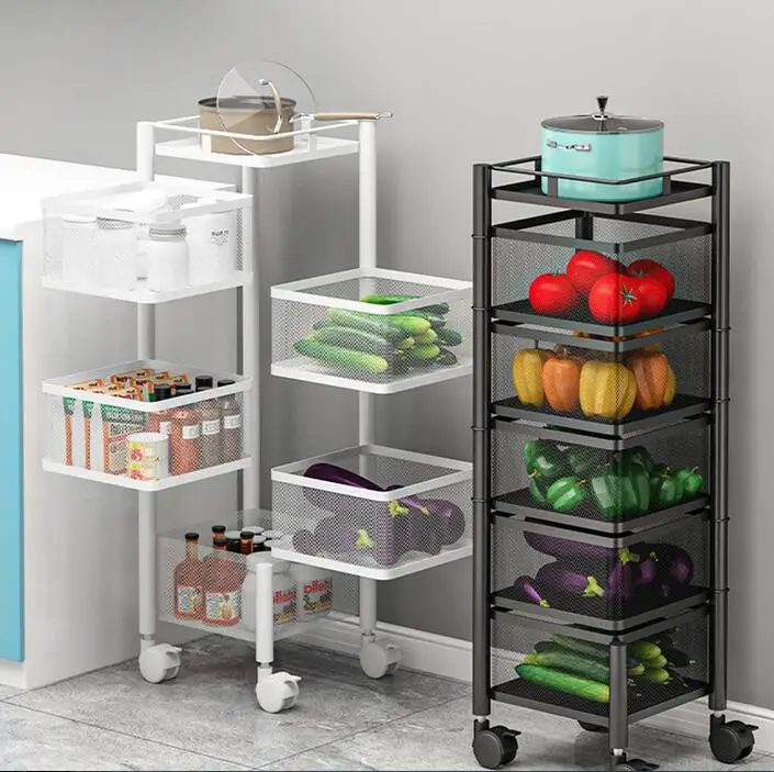 Movable rotary storage rack kitchen fruit and vegetable storage rack landing living room bathroom multifunctional basket