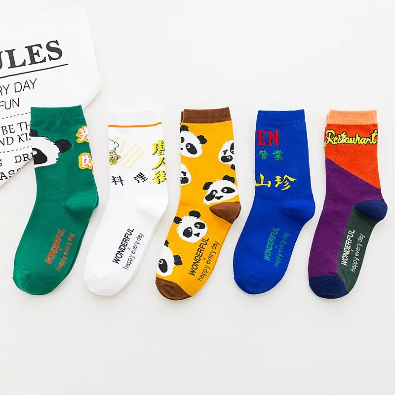 

Cartoon Panda Print Women's Crew Socks Middle Tube cute casual sporting fashion Summer Tide bear Cotton kawaii harajuku animal