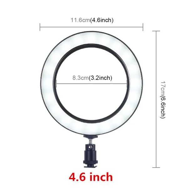 PU377 4.6 Inch 4,6/6,2/10/12 дюймов вспышка для селфи с светодиодный кольцевой светильник блогер видео для Youtube видео светильник и Холодный башмак шаровая Головка для штатива-трипода из и зажим для телефона - Цвет: PU377 4.6 Inch