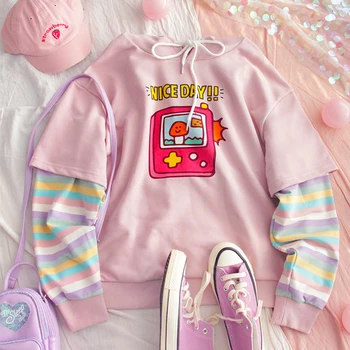 

Harajuku Kawaii Lolita Sweatshirt Womens Clothing Cute Printed Long Sleeve Pink Hooded Sweatshirt Japanese Cute Bear Hoodies