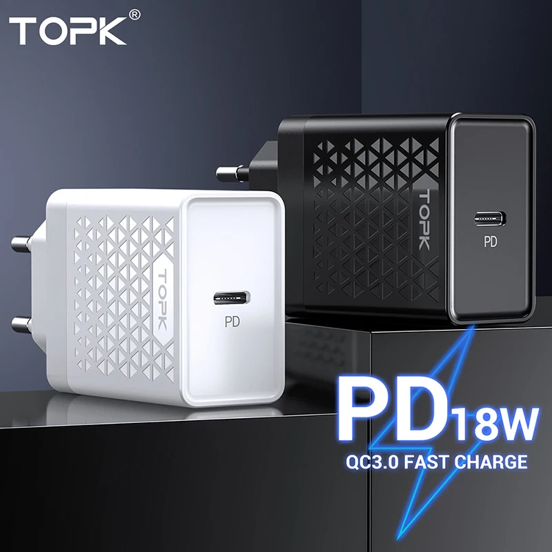 TOPK Quick Charge 4,0 3,0 QC PD зарядное устройство 18 Вт QC4.0 QC3.0 usb type C быстрое зарядное устройство для iPhone 11 X Xs 8 Xiaomi Phone PD зарядное устройство