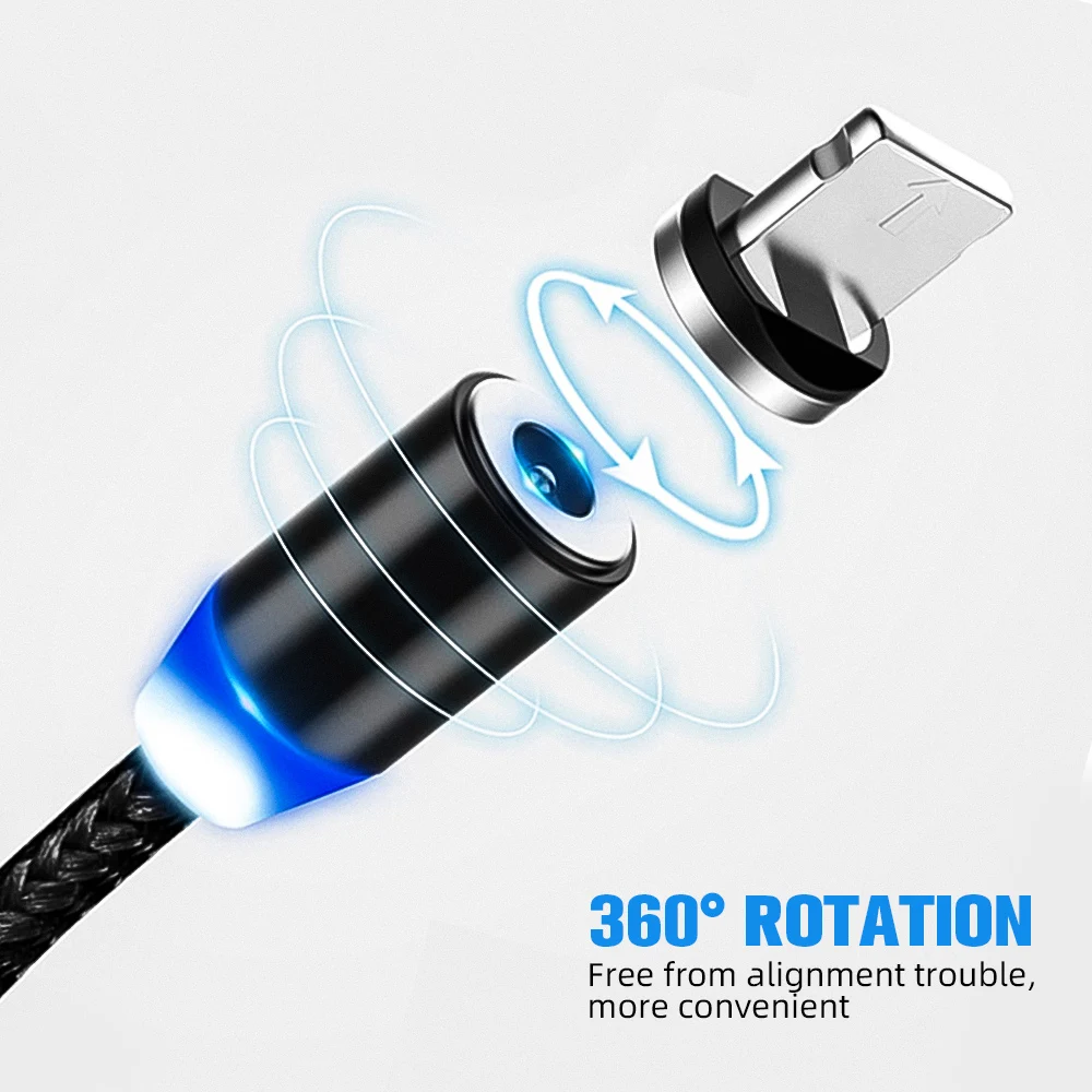 LED Magnetic Charger Kabel Data USB Mikro Ponsel Tipe C Cepat Pengisian Kabel untuk iPhone Huawei P30 Xiaomi Ponsel USB cabo