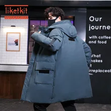 Liketkit, Мужская зимняя одежда,, Мужская однотонная Повседневная парка с капюшоном, мужские пуховики на утином пуху, толстые теплые длинные куртки и пальто 3XL