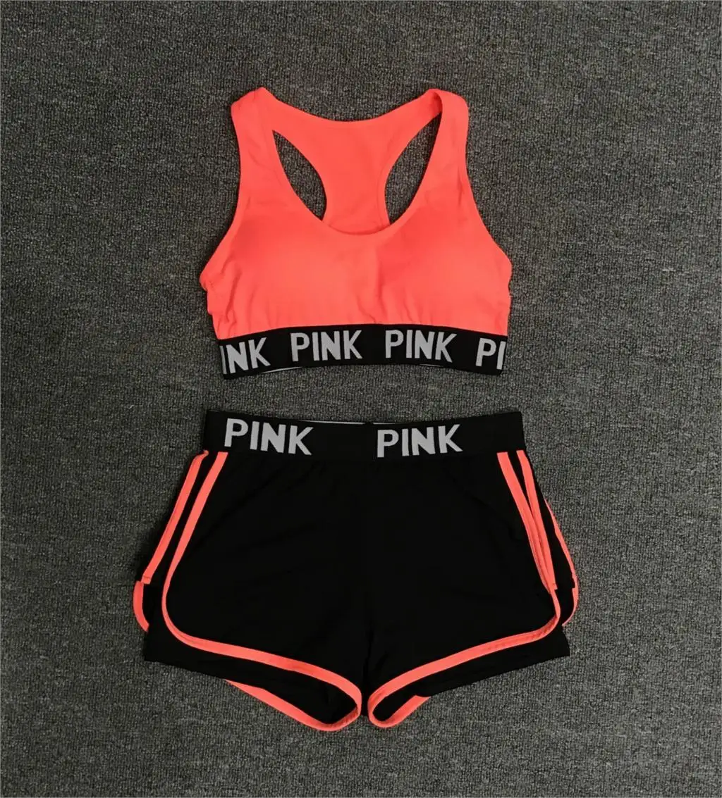 PINK Women Yoga Sets Sports Bra+Yoga Pants+Shorts Fitness Clothing Sportwear Women Yoga Suit Sports Wear For Women Gym Clothing