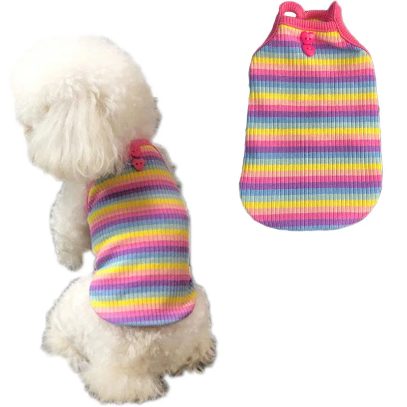 

Rainbow Dog Clothes Summer Pet Vest Shirt For Small Dogs Chihuahua Poodle Knitted Sleeveless Cat Tshirt Outfit Apparel Coats Top