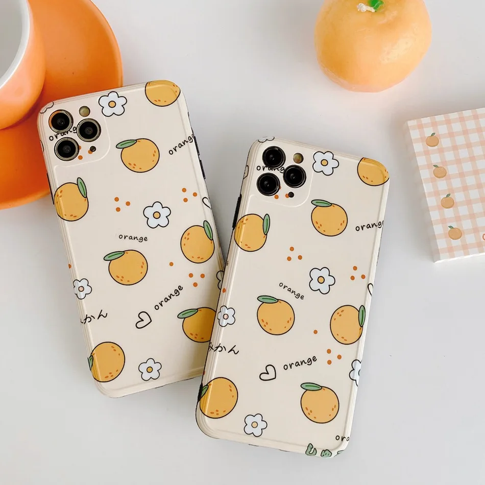 

For iPhone 11 Pro XS Max XR X Case Fashion Flowers Oranges Pattern Phone Case For iPhone SE 8 7 Plus Soft Shockproof Back Cover