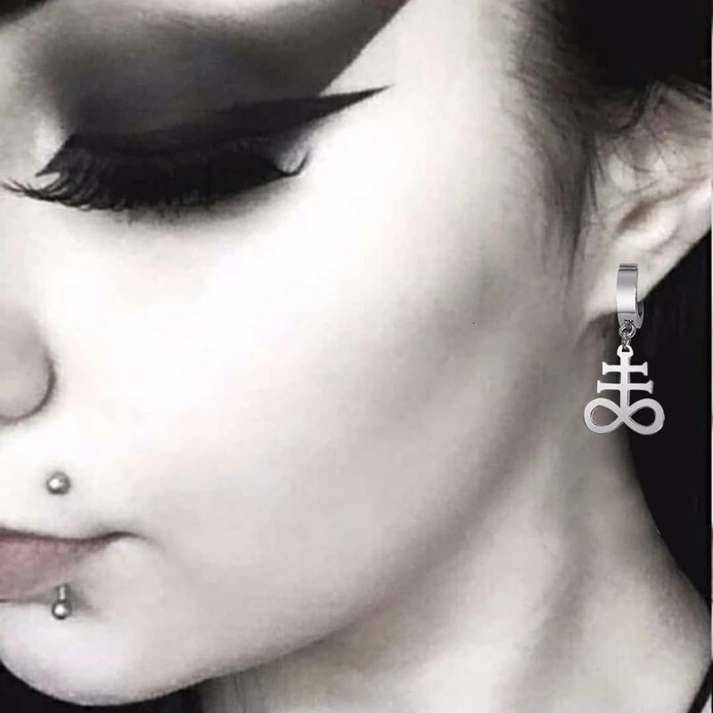SATANIC CROSS BRIMSTONE EARRINGS INVERTED LEVIATHAN CROSS SATANIC JEWELRY BRIMSTONE SATAN OCCULT SULFUR SYMBOL