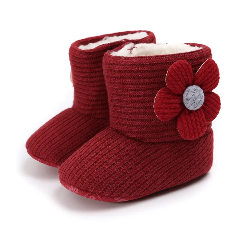 

Baby Kid Girls Knitted Cute Boots 5 Colors Toddlers Soft Sole Short Warm Soft Snow Boys Girls Boots Shoes 0-18\ Months Flower