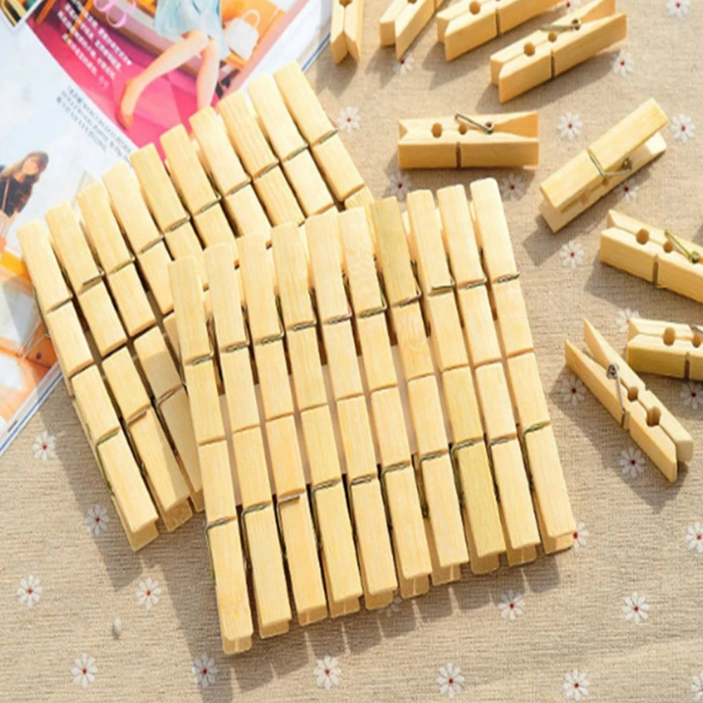 20pcs Bamboo Clothes Pegs for Washing Line Wood Peg Gardens Airer Dry