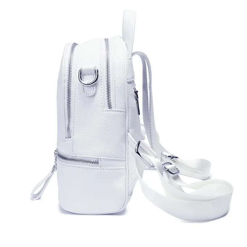 ZENCY Silver Meatal Hardware 100% Genuine Cow Leather Women Backpack Lady Girl First Layer Cowhide Book Bag Style Knapsack Purse 3