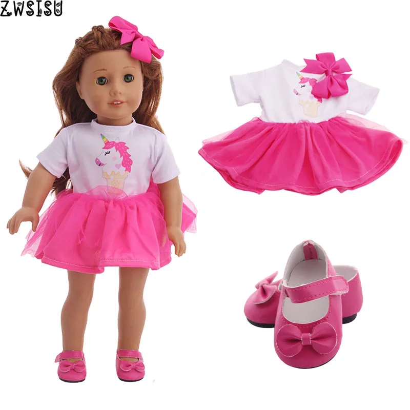 Кукольная одежда галстук-бабочка+ платье+ обувь 14 видов стилей для 18 дюймов американский и 43 см рожденная кукла поколение Рождество девочка игрушка