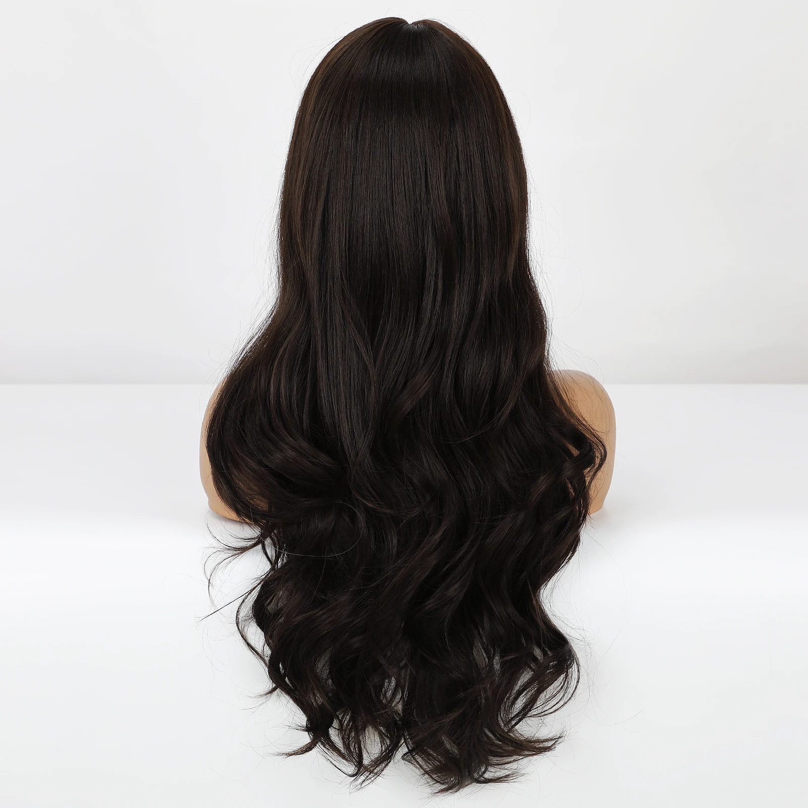 Long Black Synthetic Wigs for Women Wavy Wig With Air Bangs Vogsig