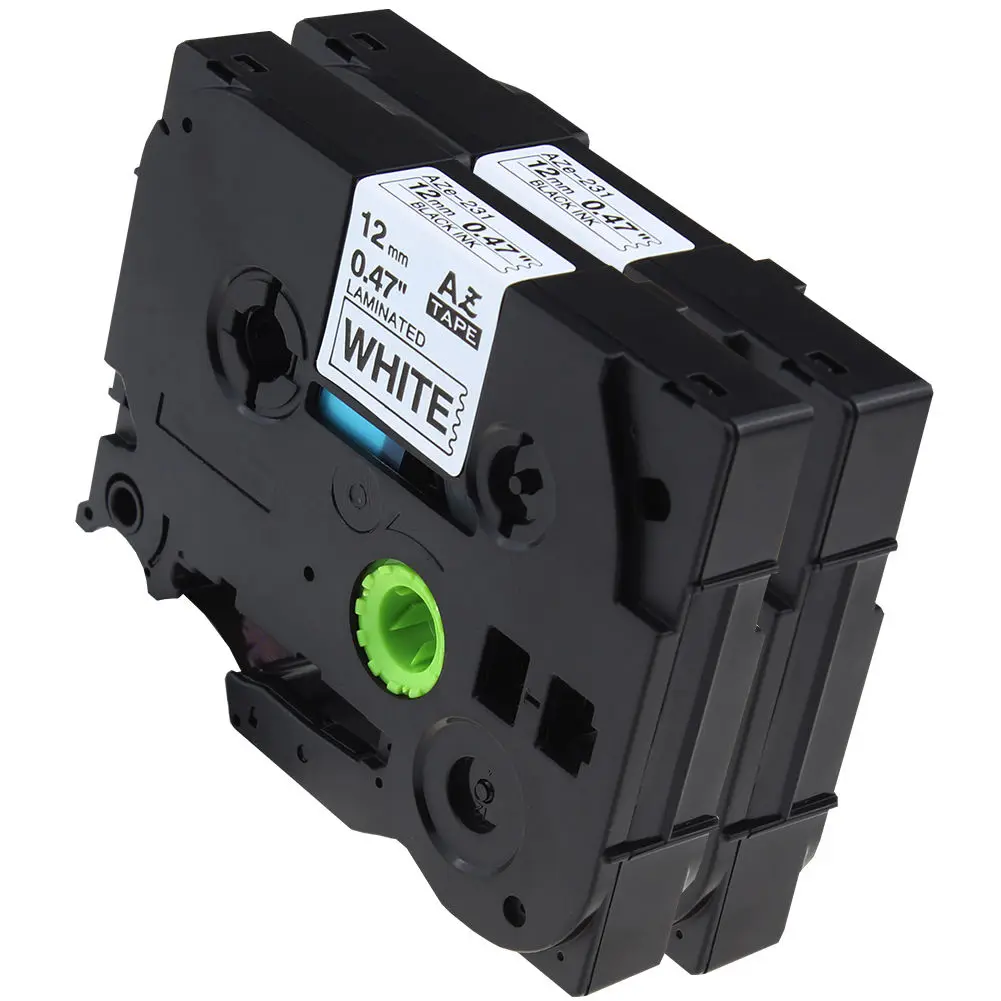 2 упаковки, черная на белой этикетке лента 12 мм для Brother TZ 231 TZe 231 P-Touch 12 мм# C