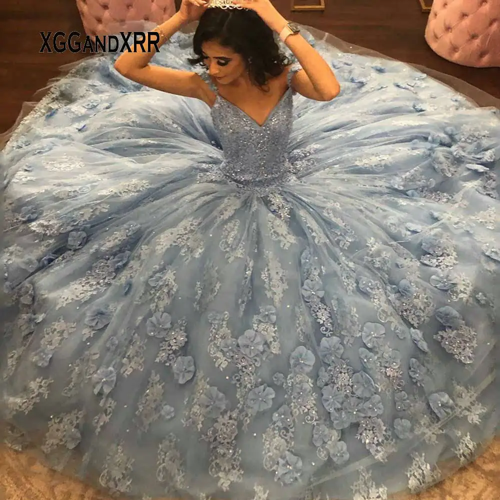 

New Arrival Ball Gown Quinceanera Dresses 2020 Sweetheart Beaded Flower Applique Open Back Pageant Gown Long Sweet 16 Dress