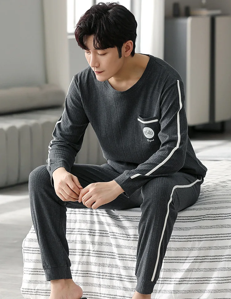 New spring and autumn men's pajamas two-piece pajamas knitted cotton casual loose boys home clothes fashion men's clothing best mens pajamas