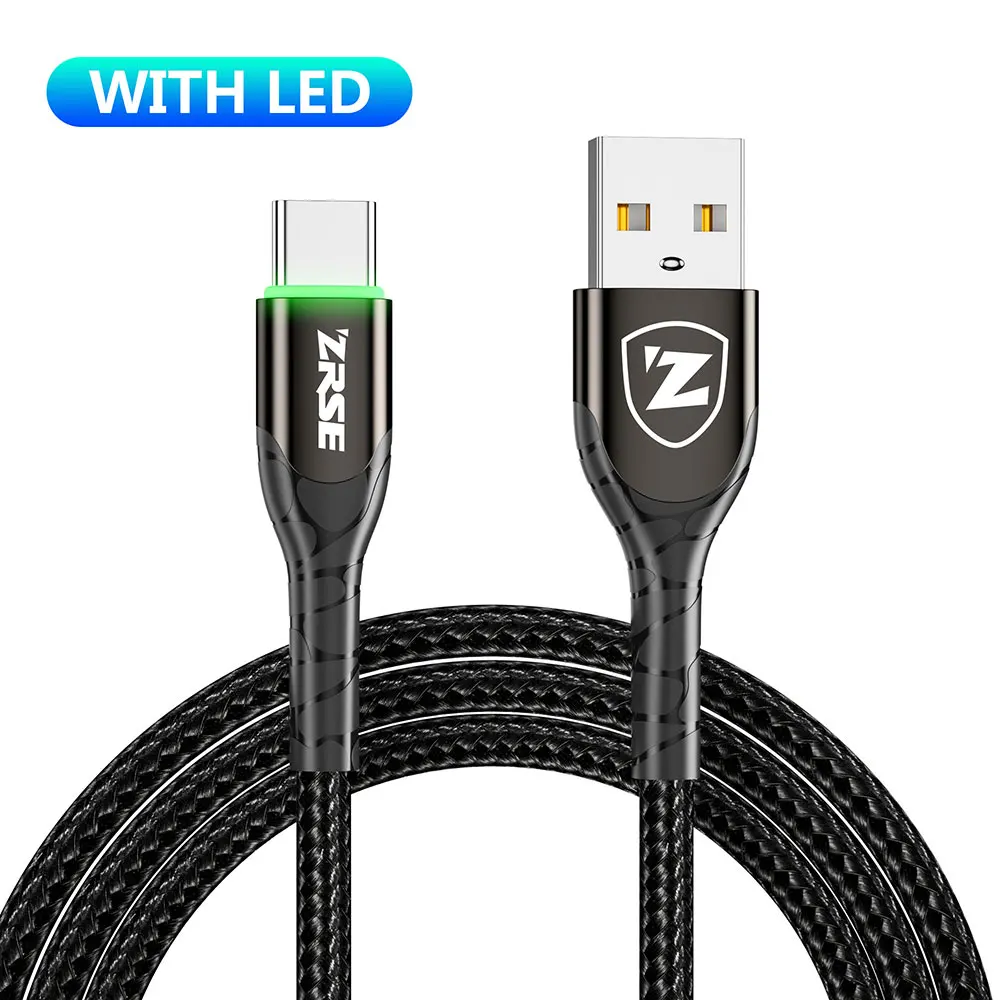 ZRSE 3M 2M 1M type C кабель для samsung A50 S10 S9 S8 S7 светодиодный USB C кабель для синхронизации данных Быстрая зарядка для Xiaomi Mi9 Redmi Note 7 K20 - Цвет: Black