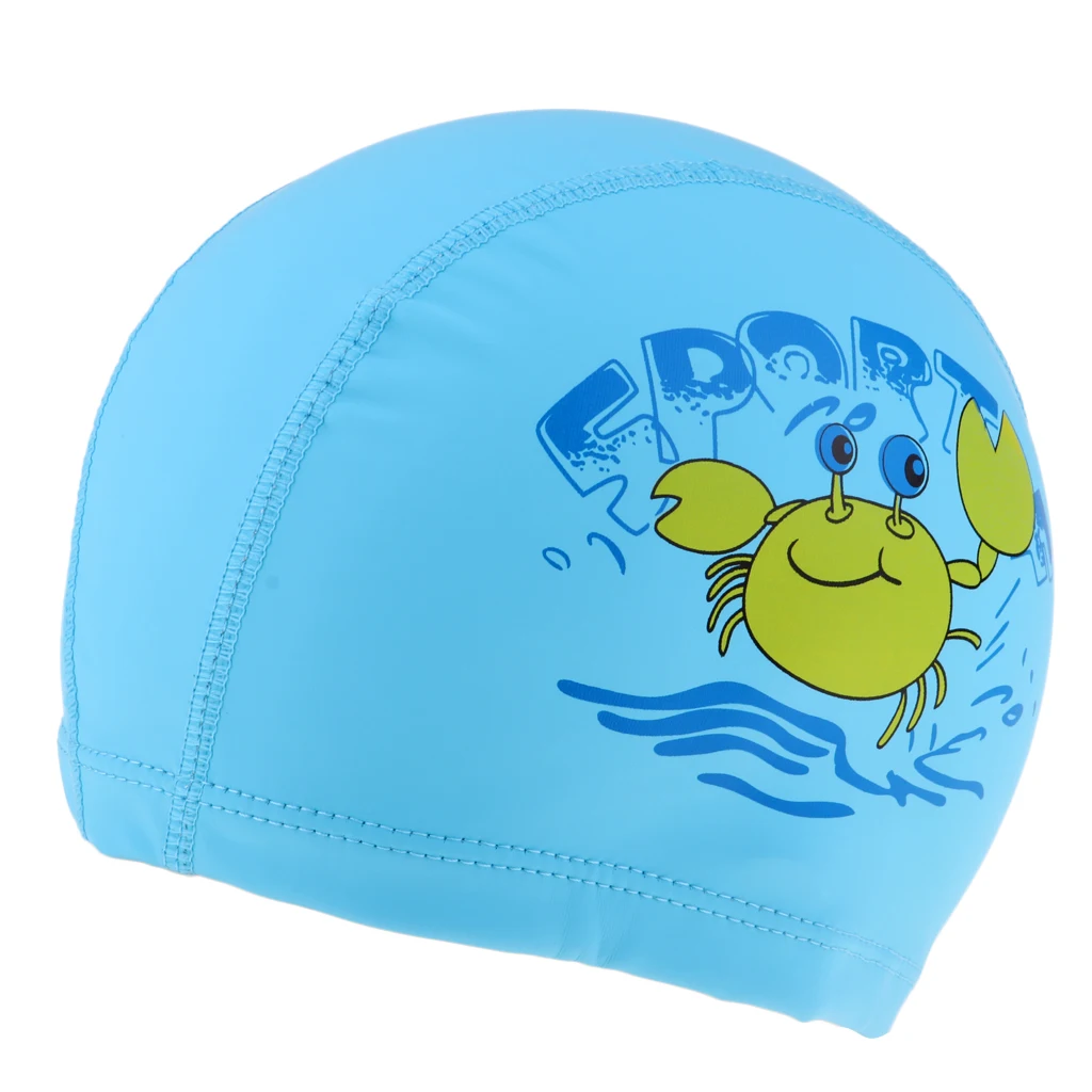 Crab Lake Blue as Плавающий колпачок из искусственной кожи для детей, для девочек и мальчиков, водонепроницаемые купальные шапочки, защитная шапка для ушей, s-Keep Long Hair, сухая - Цвет: Crab Lake Blue as