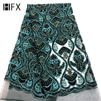 

Green Sequin Lace Fabric 2019 High Quality Lace African Embroidered Velvet Fabric French Tulle Lace Fabric With Sequins F2900