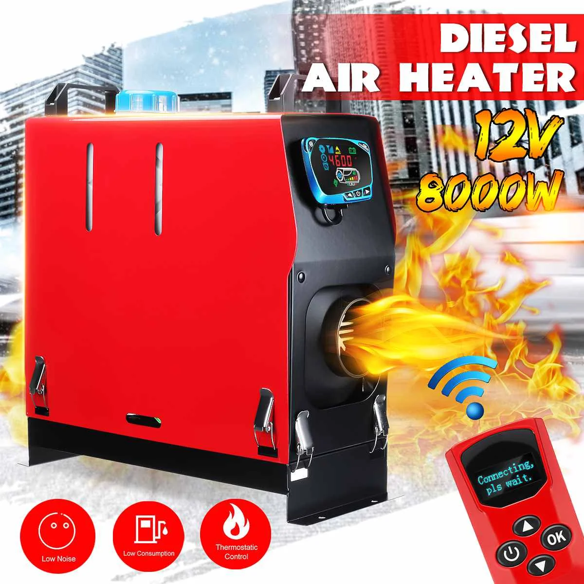 

All in 1 8KW 12V Portable Heater Air Parking Car Heater LCD Display Remote Control for Truck Motorhome Boat Trailer Heating Fan