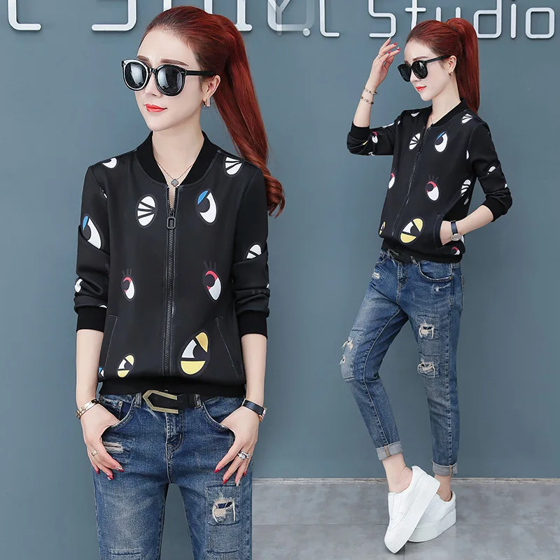 

Fashion Coat 2019 Spring And Autumn Korean-style New Style Women's Loose-Fit Slimming Elegant Baseball Collar Hoodie Cardigan Co