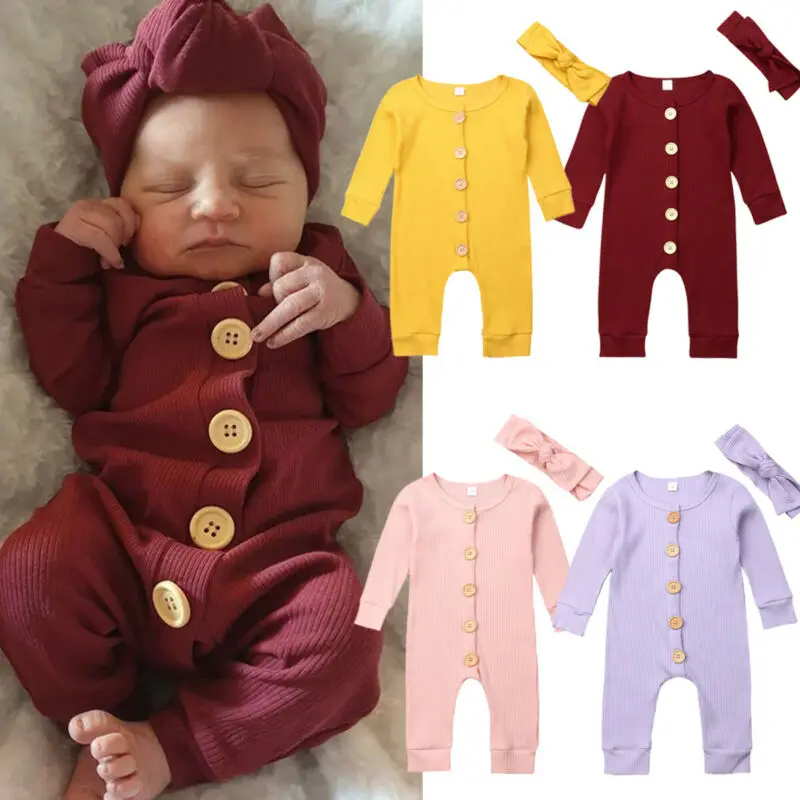 

2020 Newborn Baby Boy Girl Long Sleeve Romper Solid Jumpsuit Clothes Spring Autumn Outfits For Baby Costume Toddler Romper