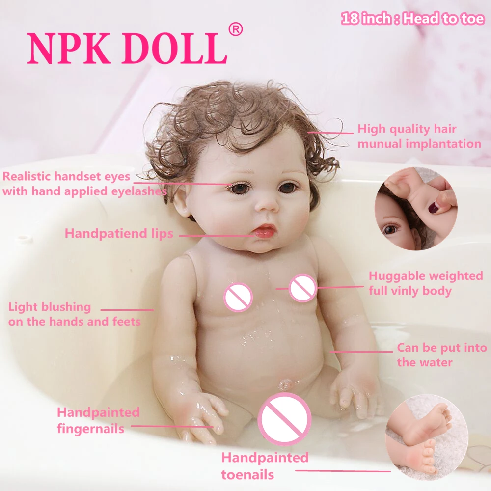 NPKDOLL Куклы реборн игрушки 18 дюймов полный реалистичный винил игрушки для детей поддельные детские развивающие банный детский приятель малыш Boneca