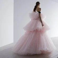 Rubor Rosa Tutu hinchada volantes tarde escalonada vestidos elegante moda hasta el suelo vestidos de graduación por encargo