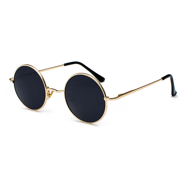 Retro Vintage Round Polarized Sunglasses Men Brand Designer Sun Glasses Women Alloy Metal Frame Black Lens Eyewear Driving UV400 D6 Gold Gray