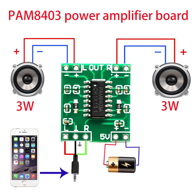 Супер мини плата цифрового усилителя 2*3 Вт PAM8403 Класс D эффективная от 2 5 до В USB