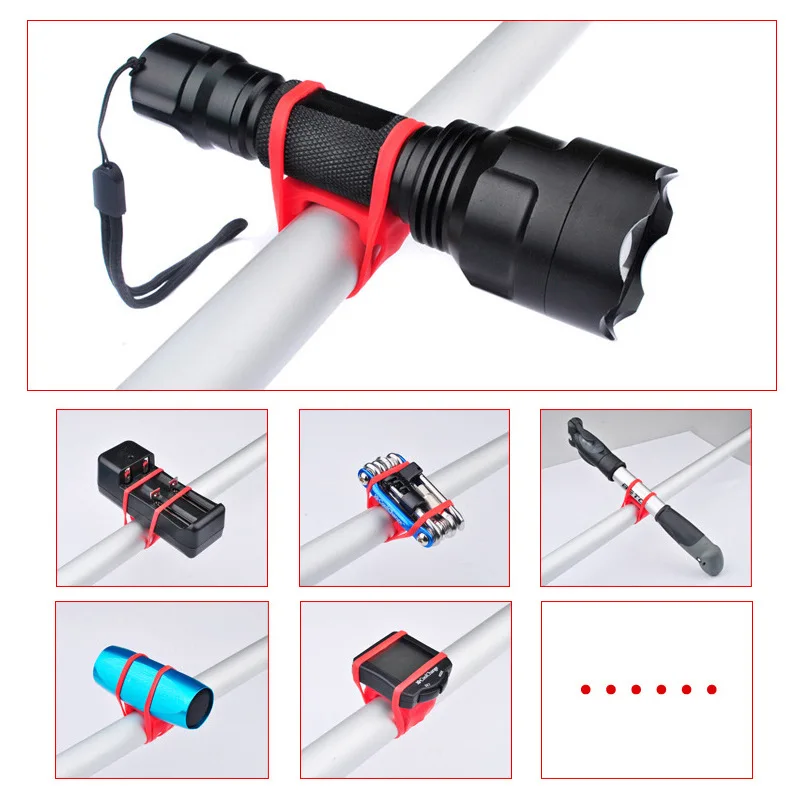 2PCS Silicone Elastic Bicycle Handlebar Belt Bike Light Strap Bandage Torch Bands Flashlight Clip Bicycle Light Torch Holder