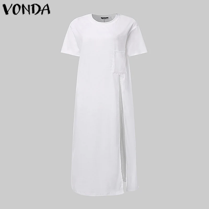 VONDA элегантная Асимметричная блузка для беременных Летние повседневные Сексуальные вечерние топы с разрезом длинные офисные рубашки блузки для беременных - Цвет: Белый
