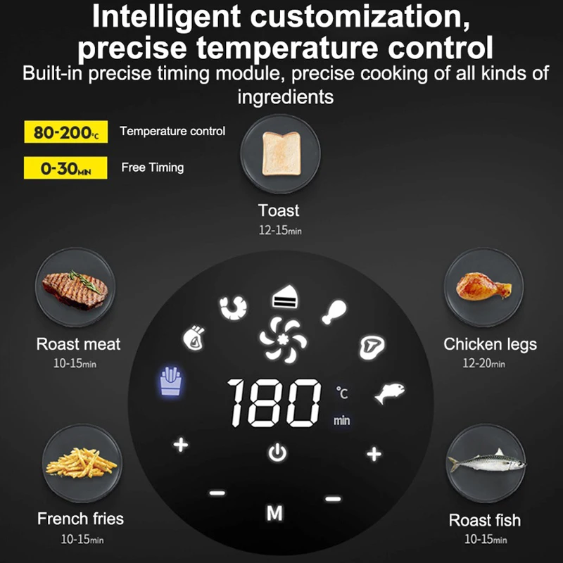 1400 Вт л многофункциональная умная фритюрница для курицы без масла, Воздушная фритюрница для здоровья, электрическая фритюрница Smart Touch с ЖК-дисплеем