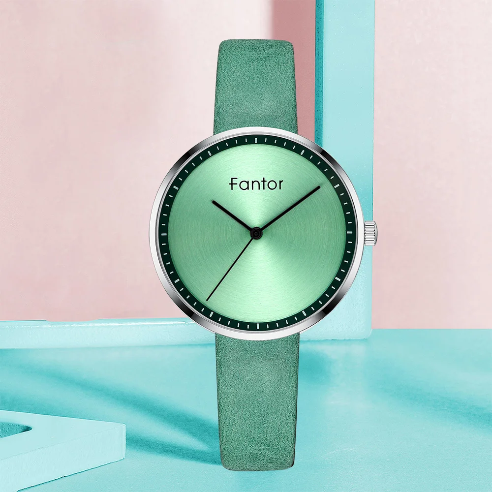 Beste Fantor Top Merk Vrouwen Horloge Lederen Green Dial Vrouw Fashion Luxe Casual Horloges Dames Waterdichte Elegantie Horloge