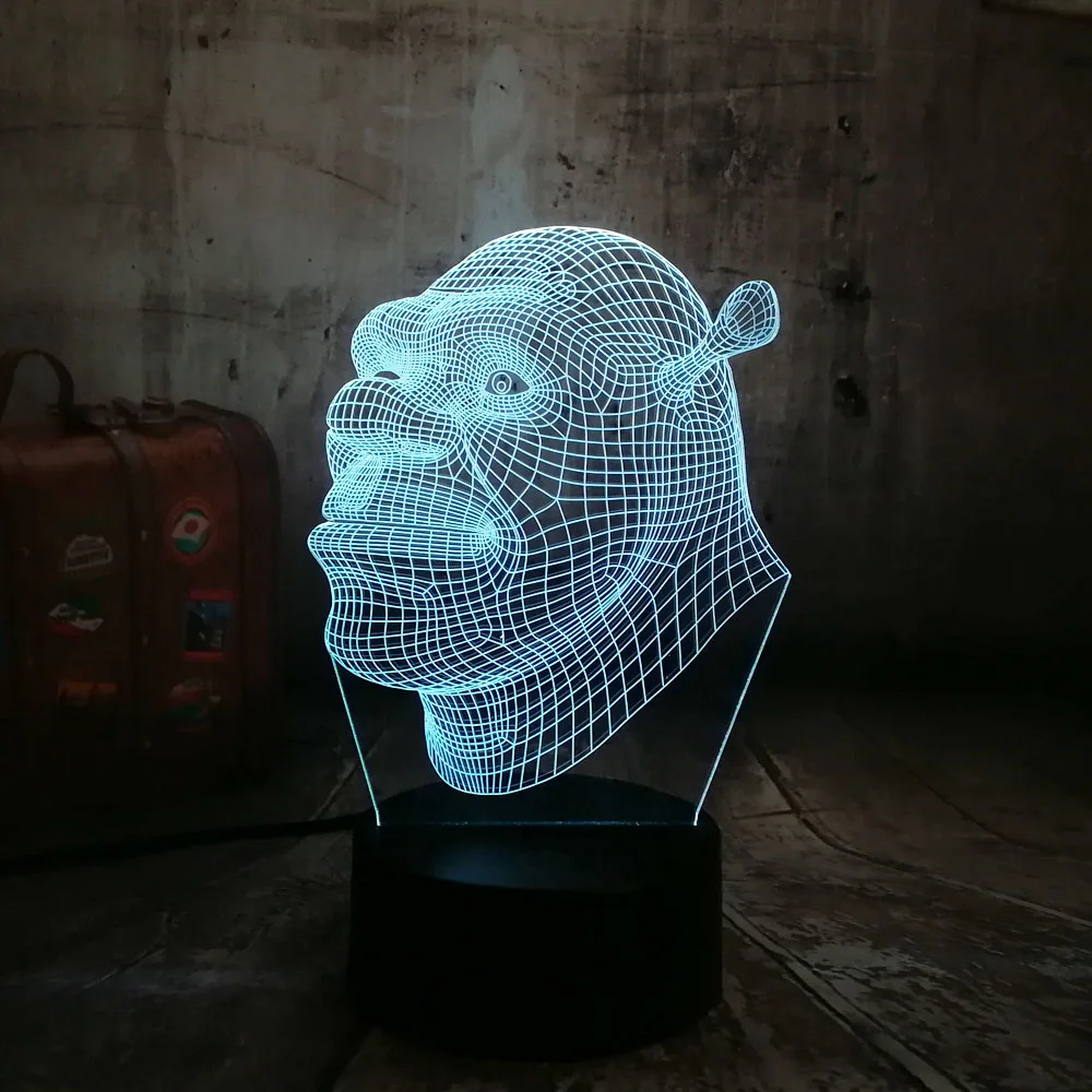Шрек из мультфильма 3D светодиодный визуальный ночной Светильник s для детей USB