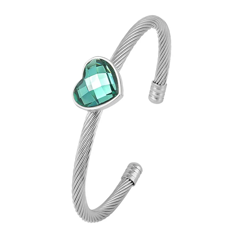 Personalized Charm CZ Love Heart Bangles for Women Silver Color Fashion Crystal Love Cuff Bangle Bracelet Jewelry Gift