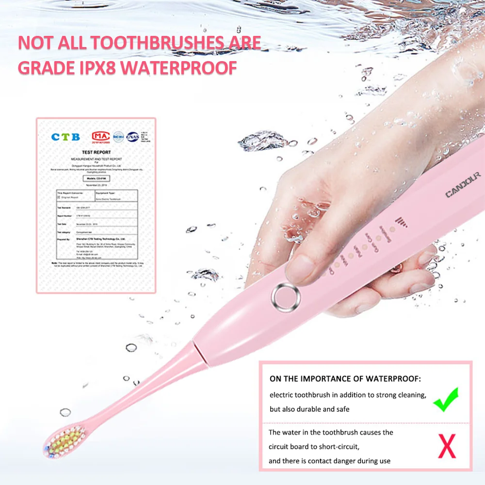 CANDOUR sonic electric toothbrush rechargeable Waterproof 15 Modes IPX8 Replaceable Brush Head Toothbrush USB Charger for Adult CANDOUR sonic electric toothbrush rechargeable Waterproof 15 Modes IPX8 Replaceable Brush Head Toothbrush USB Charger for Adult