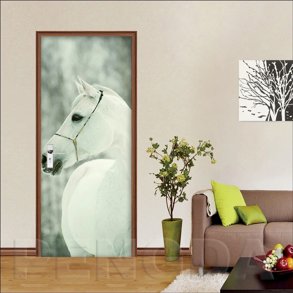 Самоклеющиеся дверные наклейки обои животное лошадь Diy печать Настенная картина с пейзажем домашний декор Фреска гардероб переводная бумага для обновления интерьера