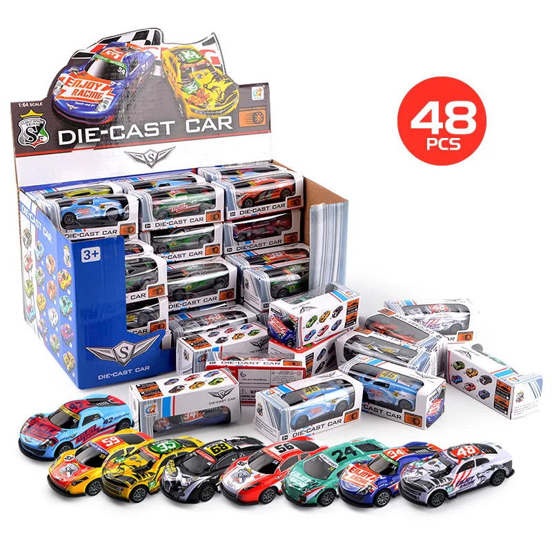 

48pcs/Lot 1:64 Alloy Car Pull Back Diecast Model Toy Sound light Collection Brinquedos Car Vehicle Toys For Boys Children Gift