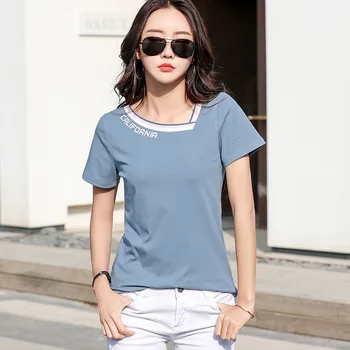 

Slim Summer T Shirt Women 2019 New Planet Print Casual Slim Women Tops White