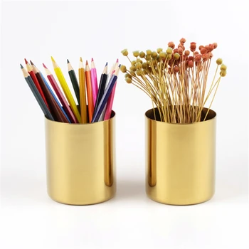 

Gold Pen Holder Stainless Steel Container Home Organizers Metal Desk Storage Box Office Flower Arrangement Vase Home Decoration