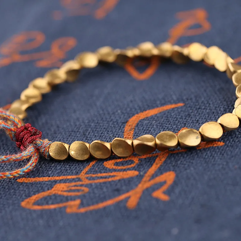 Handmade Tibetan Copper Bead Bracelet for Women Adjustable Rope Chain Men Bracelets Gold Color Braided Boho Vintage Jewelry Gift rose gold bangle