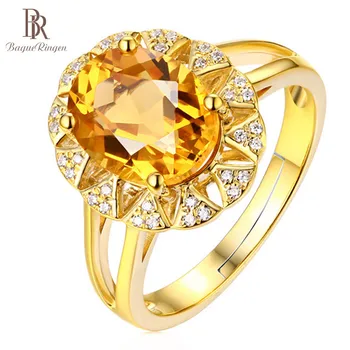 

Bague Ringen Luxury 100% 925 Silver Ring Citrine Diamonds Wedding Engagement Cocktail Party For Women Ring Jewelry Wholesale