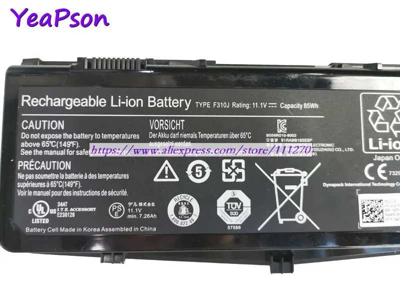 Yeapson F310J C852J H134J W075J 11 1 V 7260mAh Аккумулятор для ноутбука Dell Alienware M17x R1 R2 серия ноутбук