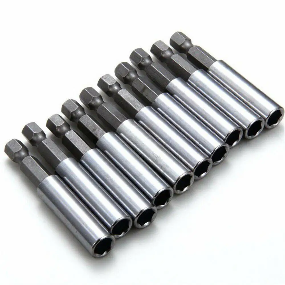 

10pcs/set 60mm Magnetic Screwdriver Extension Bit Tips Holder 1/4in Hexagon Shank Set Drill Bit Adapter (Silver Color)