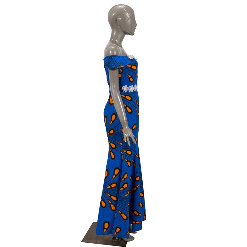 Элегантное женское платье в африканском стиле с принтом из хлопка с белыми цветами, женское вечернее платье макси без бретелек, Анкара, длинные платья WY4365