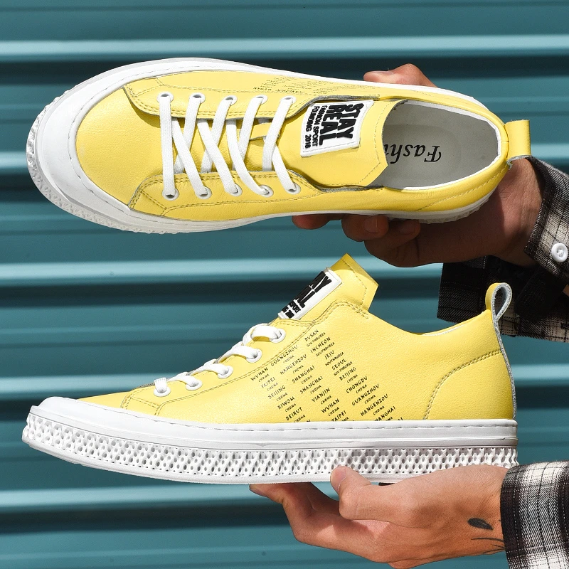 

High Quality Genuine Leather Shoes Men Whiet Comfortable Breathable Sneakers Flats Design Style Lace Up Walking Casual Shoe Men