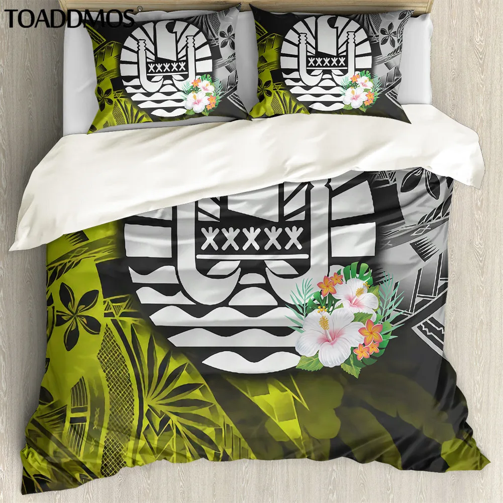 

TOADDMOS Tahiti Hibiscus Polynesian Pattern Duvet Cover & Pillowcase Bedding Set Comfort Quilt Cover & Pillowslip Home Textile