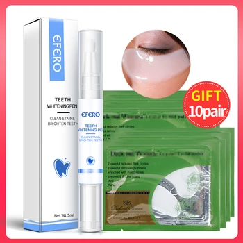 

1Set Teeth Whitening Pen Gel Stain Plaque Remover Tooth Cleaning Bleaching Oral Care +10Pair Crystal Eye Masks Patches EFERO