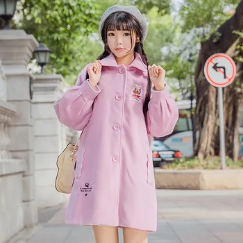 

Japanese Harajuku college style sweet lolita coat vintage peter pan collar puff sleeve embroidery student overcoat kawaii girl