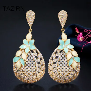 

Vintage Water Droplets Shape Hollowed-out Drop Earrings Cubic Zirconia Bohemian Big Earrings Ladies Party Wedding Bridal Jewelry